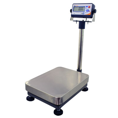 Plataforma robusta en acero inoxidable con estructura tubular pintada